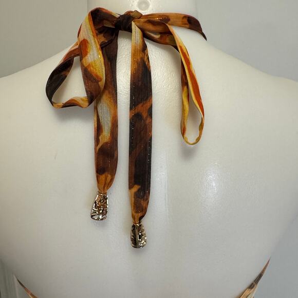 New NWT Bronx and Banco Fire Multi Color Semi Sheer Cut Out Maxi Dress - Picture 8 of 15